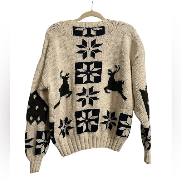 Vintage Chaps Ralph Lauren Hand-Knit Fair Isle Reindeer Sweater M Linen Cotton - Picture 3 of 8